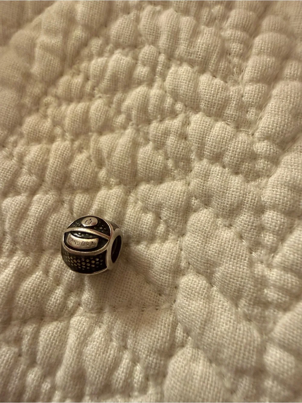 Pandora Silver Basketball Charm with Black Enamel Detailing